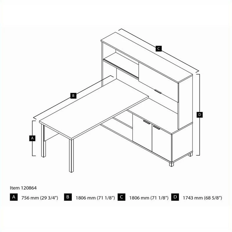 Bestar Pro-Linea L-Desk With Hutch With Leg In Bark Grey 5 Bestar Pro-Linea L-Desk With Hutch With Leg In Bark Grey - Image 3