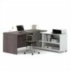 Bestar Pro-Linea L-Desk In White And Bark Grey -CYMAX Sales 505544 L