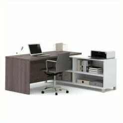 Bestar Pro-Linea L-Desk In White And Bark Grey