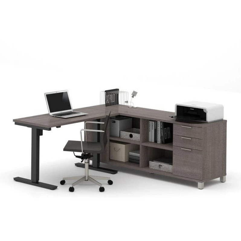 Bestar Pro Linea L Shape Power Adjustable Table In White 3 Bestar Pro Linea L Shape Power Adjustable Table In White