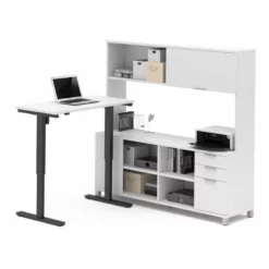 Bestar Pro Linea Power Adjustable L Table With Hutch In White -CYMAX Sales 532392 1 L 1