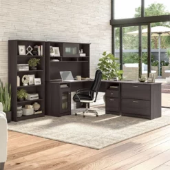 Cabot L Desk With Hutch File & Bookcase In Heather Gray - Engineered Wood -CYMAX Sales 551954 8 L