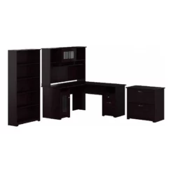 Cabot L Desk With Hutch File & Bookcase In Heather Gray - Engineered Wood -CYMAX Sales 551962 16 L