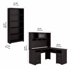 Cabot L Shaped Desk With Hutch And Bookcase In Modern Gray - Engineered Wood 27 Cabot L Shaped Desk With Hutch And Bookcase In Modern Gray - Engineered Wood -CYMAX Sales 551963 19 L