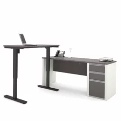 Bestar Connexion L-Shaped Table With Hutch In Slate And Sandstone -CYMAX Sales 553184 1 L 1
