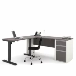 Bestar Connexion L-Shaped Table With Hutch In Slate And Sandstone -CYMAX Sales 553184 L 1
