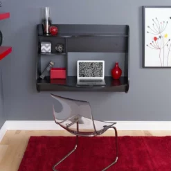 Prepac Kurv Floating Desk In Black -CYMAX Sales 556285 3 L