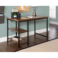 Linon Austin Sturdy Rustic Desk With 2 Wood Shelves And Metal Frame In Black -CYMAX Sales 638346 11 L