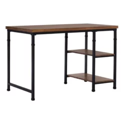 Linon Austin Sturdy Rustic Desk With 2 Wood Shelves And Metal Frame In Black