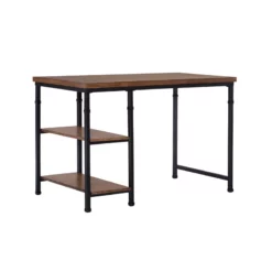 Linon Austin Sturdy Rustic Desk With 2 Wood Shelves And Metal Frame In Black -CYMAX Sales 638346 15 L