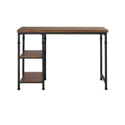 Linon Austin Sturdy Rustic Desk With 2 Wood Shelves And Metal Frame In Black -CYMAX Sales 638346 16 L