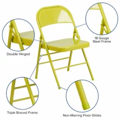 Flash Furniture Hercules Colorburst Metal Folding Chair In Citron -CYMAX Sales 664276 5 L