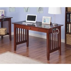 AFI Mission Solid Wood Writing Desk With Built-In Charger In Walnut -CYMAX Sales 666984 7 L