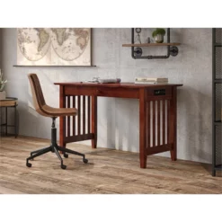 AFI Mission Solid Wood Writing Desk With Built-In Charger In Walnut -CYMAX Sales 666984 9 L