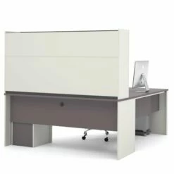Bestar Connexion L-Shape Wood Computer Desk With Hutch In Sandstone And Slate -CYMAX Sales 9174 2 L